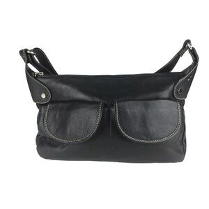 Maxx New York Womens Hobo Shoulder Bag Purse‎ Black Pebbled Leather  Size M